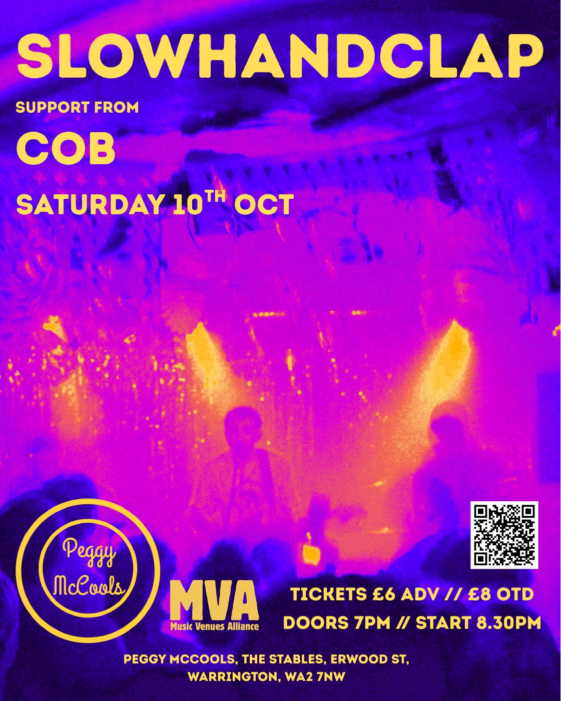 Original Slowhandclap and Cob poster for 10 October at Peggy McCools